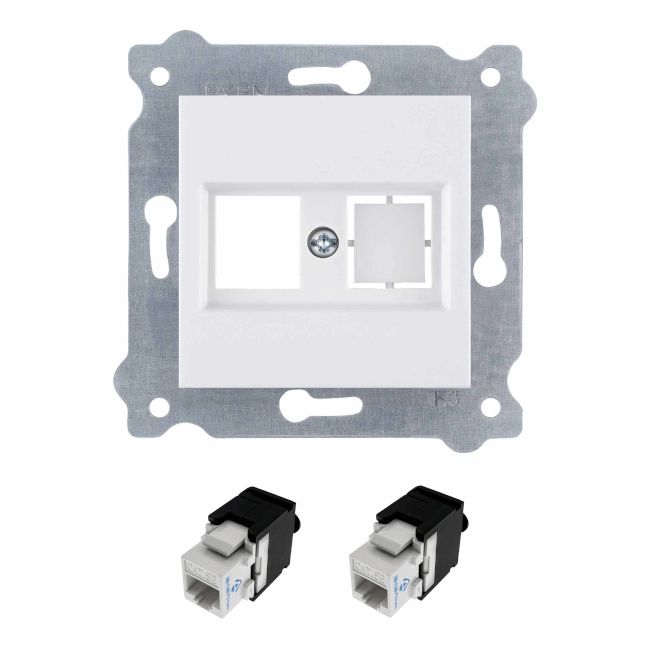 Gniazdo Komputerowe EXEN  Podwójne RJ45 kat.5e UTP Białe  kpl