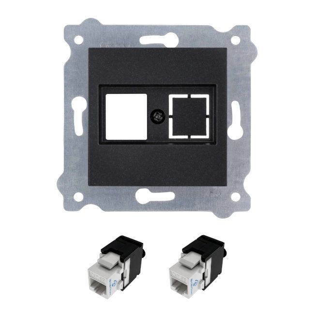 Gniazdo Komputerowe EXEN  Podwójne RJ45 kat.5e UTP Czarny Metalik kpl