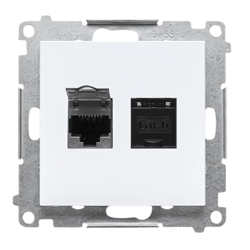 Gniazdo Komputerowe Podwójne 2X Simon 55 RJ45 Kat.6 Biały Mat 1 szt.