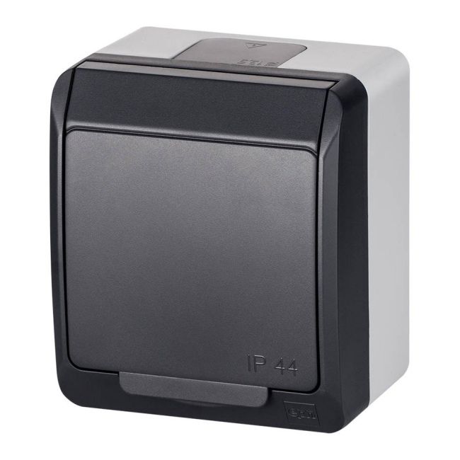 asvendo ELEKTRO HERMES serie moderna da parete, interruttore della luce, doppio interruttore, presa multipla, IP44, resistente all'acqua/esterno/nero (3 prese