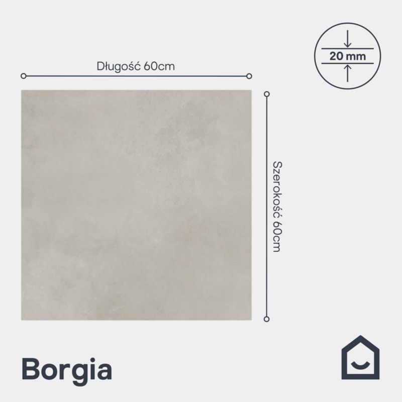 Gres Borgia GoodHome 60 x 60 cm soft grey 0,72 m2