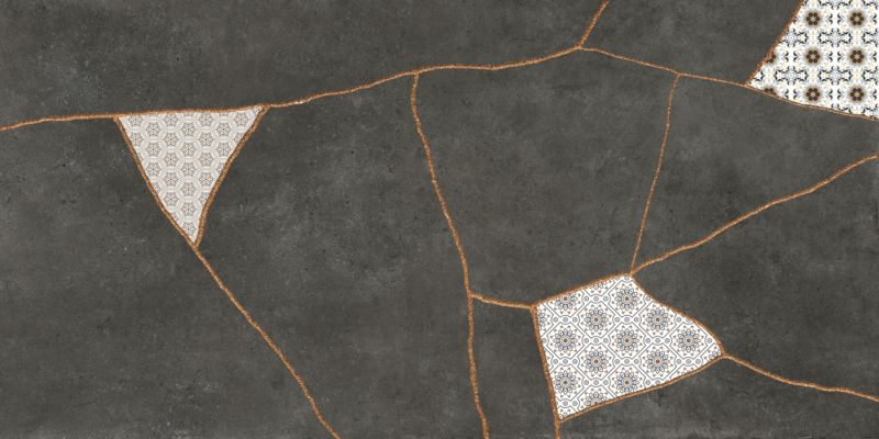 Gres mrozoodporny szkliwiony Ezra 60 x 120 cm graphite patchwork 1,44 m2