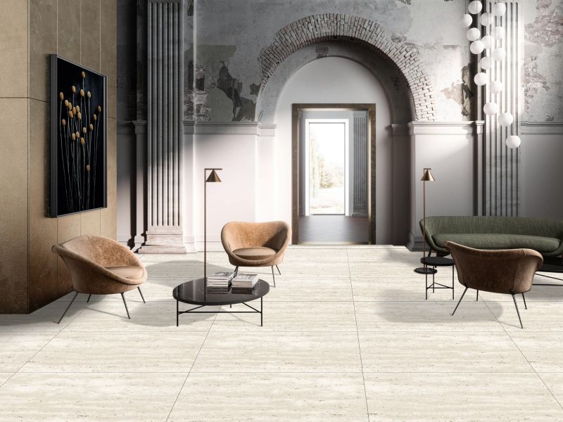 Gres mrozoodporny szkliwiony Travertino 60 x 120 cm bianco 1,44 m2