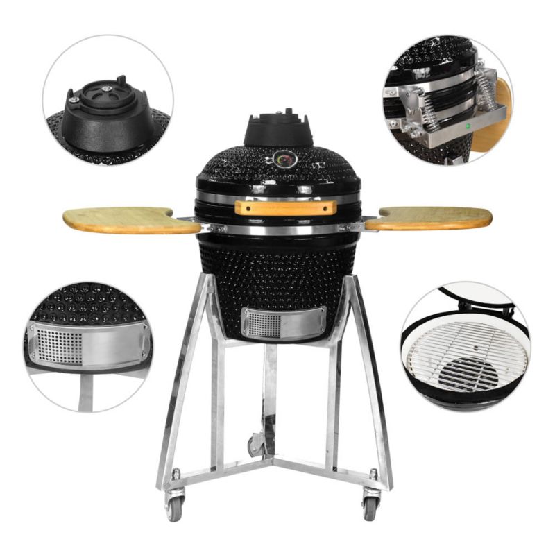 Grill Ceramiczny Mirpol 16" Węglowy Z termometrem i Półkami, Czarny 1 szt.