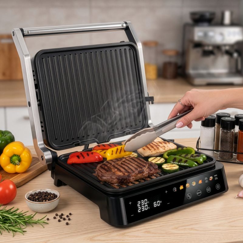 Grill elektryczny kontaktowy BERGMANN AI003 2000 W 8 programów timer kolorowy wyświetlacz LED 1szt.