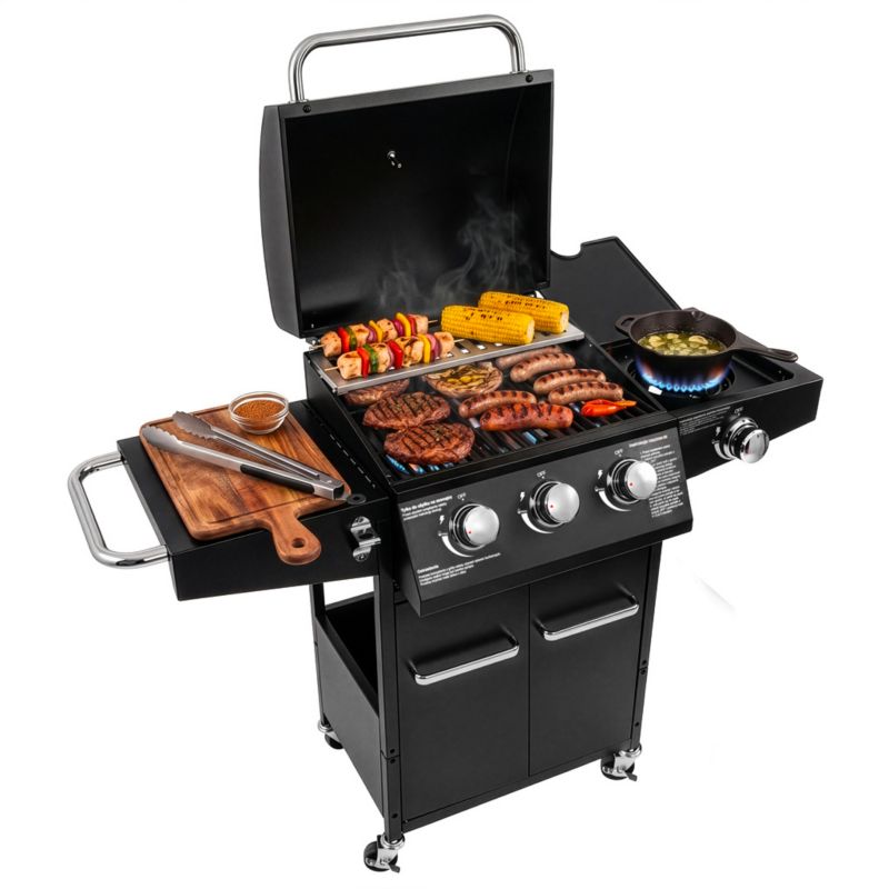 Grill gazowy BERGMANN NL001 3+1 palniki ogrodowy żeliwny ruszt stolik boczny + pokrowiec 1szt.