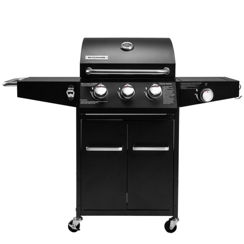 Grill gazowy BERGMANN NL001 3+1 palniki ogrodowy żeliwny ruszt stolik boczny + pokrowiec 1szt.