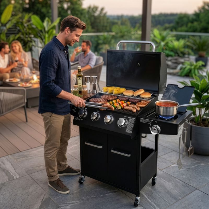 Grill gazowy BERGMANN NL003 4+1 palniki żeliwny ruszt stolik boczny + pokrowiec 1szt.
