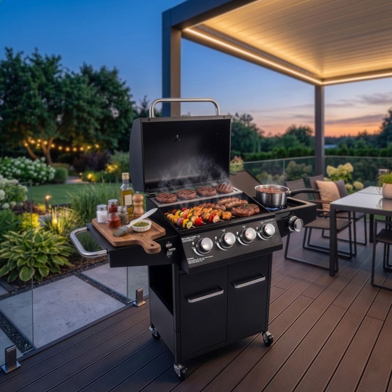 Grill gazowy BERGMANN NL003 4+1 palniki żeliwny ruszt stolik boczny + pokrowiec 1szt.