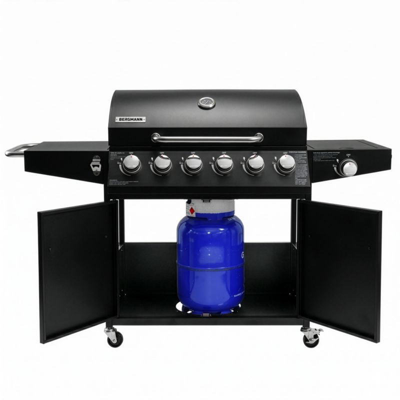 Grill gazowy BERGMANN NL005 6+1 palniki  żeliwny ruszt stolik boczny + pokrowiec 1szt.