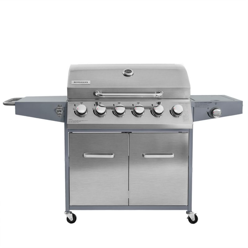 Grill gazowy BERGMANN NL006 6+1 palniki stal nierdzewna żeliwny ruszt stolik boczny + pokrowiec 1szt.