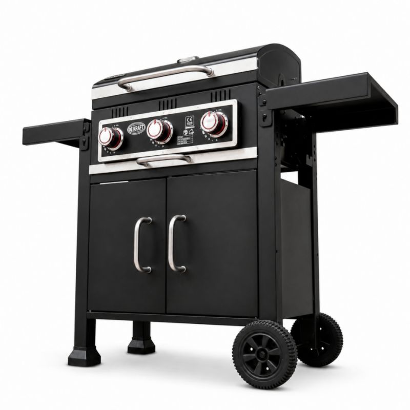 Grill gazowy DEKRAFT ANGULAR 3.0 3-palnikowy z termometrem, zamykaną szafką i składanymi półkami, 1 szt.