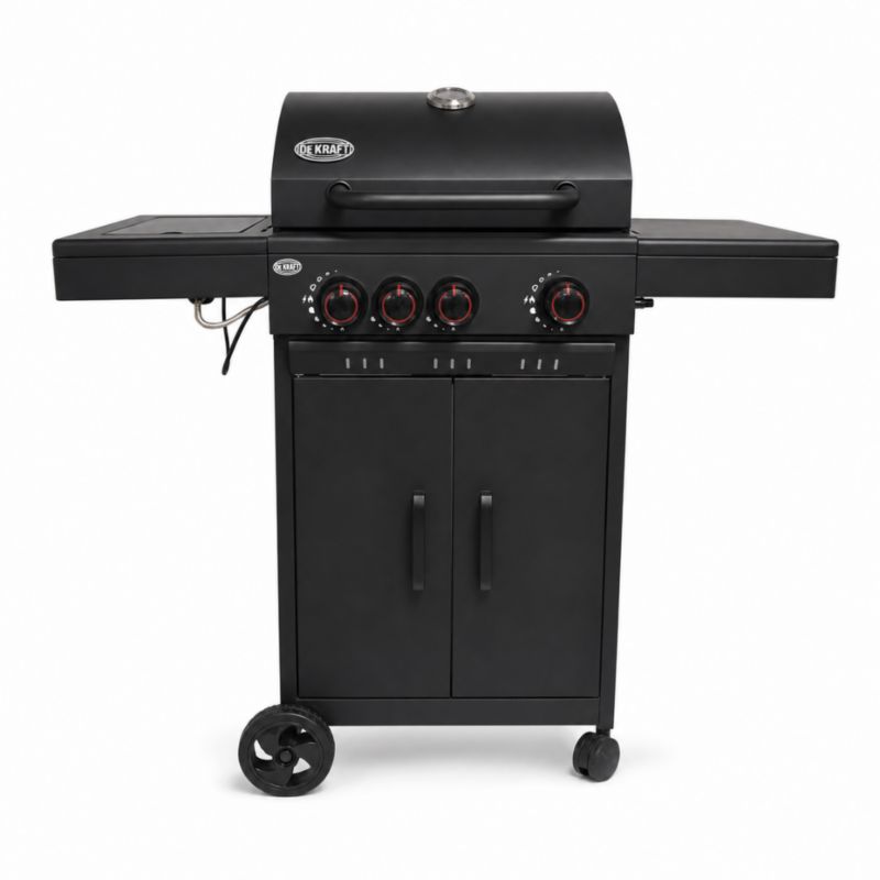 Grill gazowy DEKRAFT Black DE-G31 czarny 3+1 palniki, ruszt żeliwny, pokrowiec 1szt.