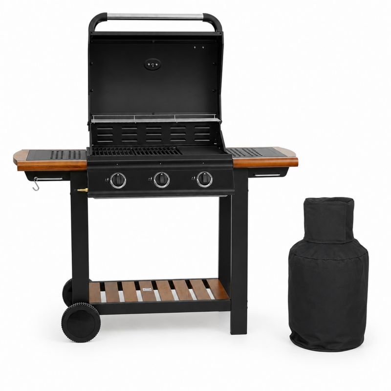 Grill gazowy DEKRAFT DE-G30D 3-palnikowy z rusztem żeliwnym, płytą do steków i termometrem, 1 szt.