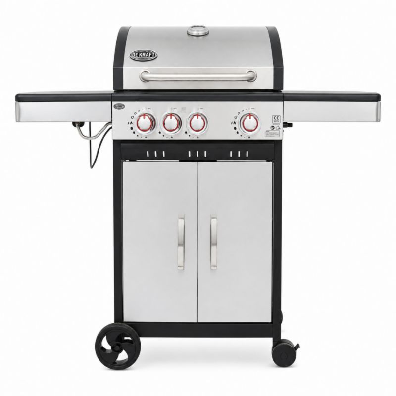Grill gazowy DEKRAFT DE-G31 Premium 3+1 palniki z rusztem żeliwnym i pokrowcem, INOX, 1 szt.