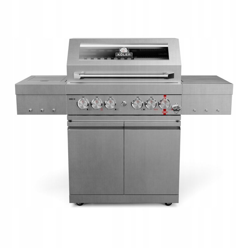 Grill Gazowy Koler Krone S3 Titan Silver 21,6kW Stal Nierdzewna 304 INOX Ruszty Żeliwne 5+1 Szyba 1szt.