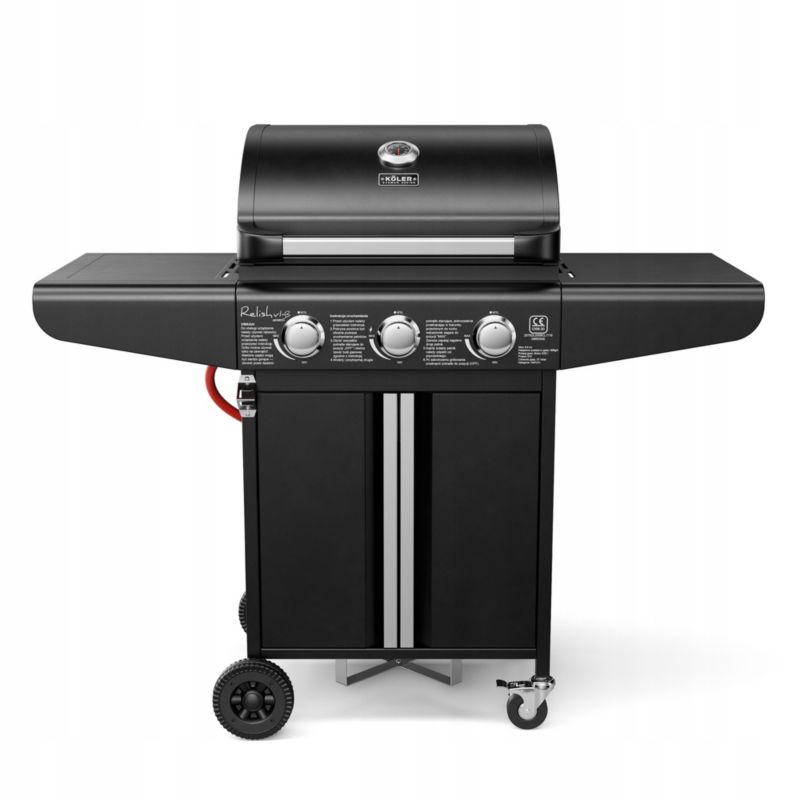 Grill Gazowy Koler Relish V1 Compact Czarny 3 Palniki Nierdzewny 9,6kW + pokrowiec 1 szt.