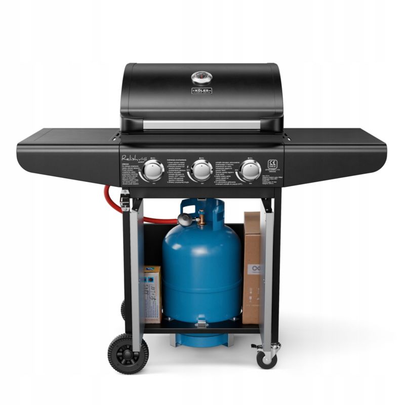 Grill Gazowy Koler Relish V1 Compact Czarny 3 Palniki Nierdzewny 9,6kW + pokrowiec 1 szt.