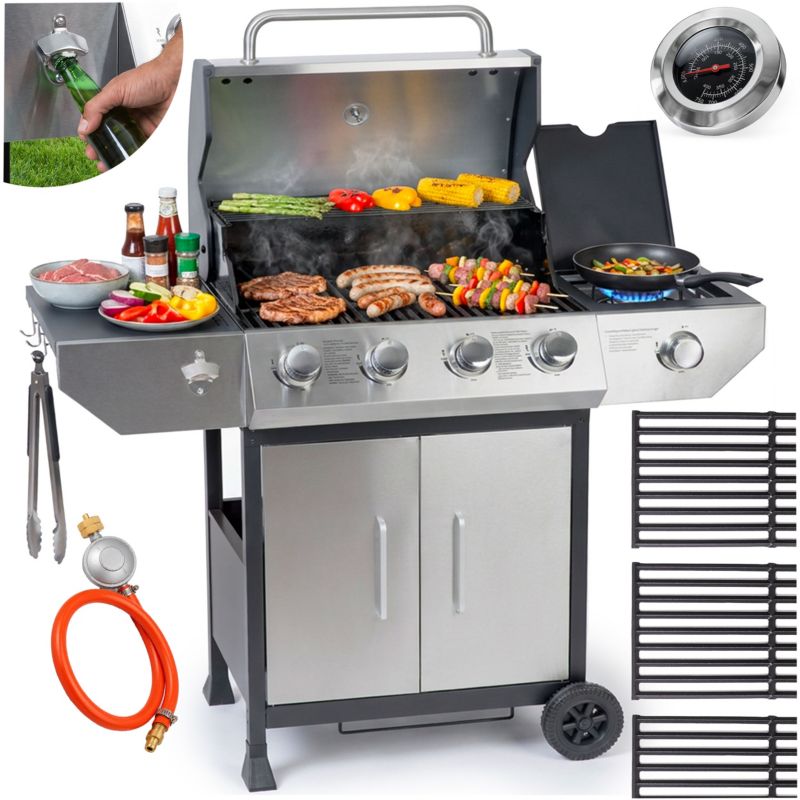 Grill gazowy ogrodowy Berdsen BD-896 żeliwny ruszt z pokrywą 4+1 palniki termometr 1szt.