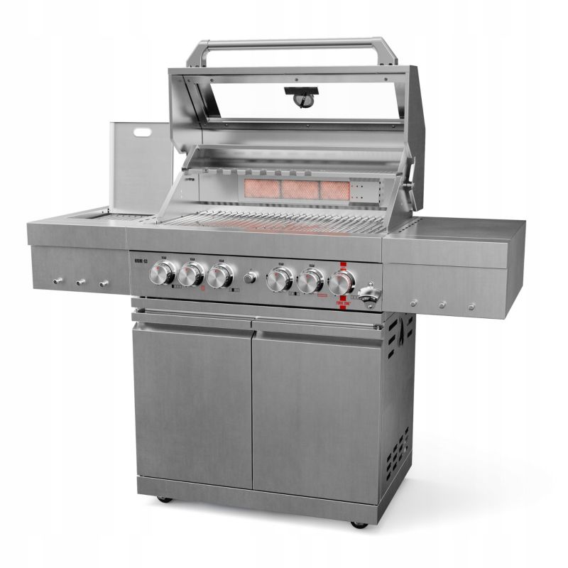 GRILL GAZOWY OGRODOWY PREMIUM KOLER KRONE S3 SILVER STAL NIERDZEWNA 304