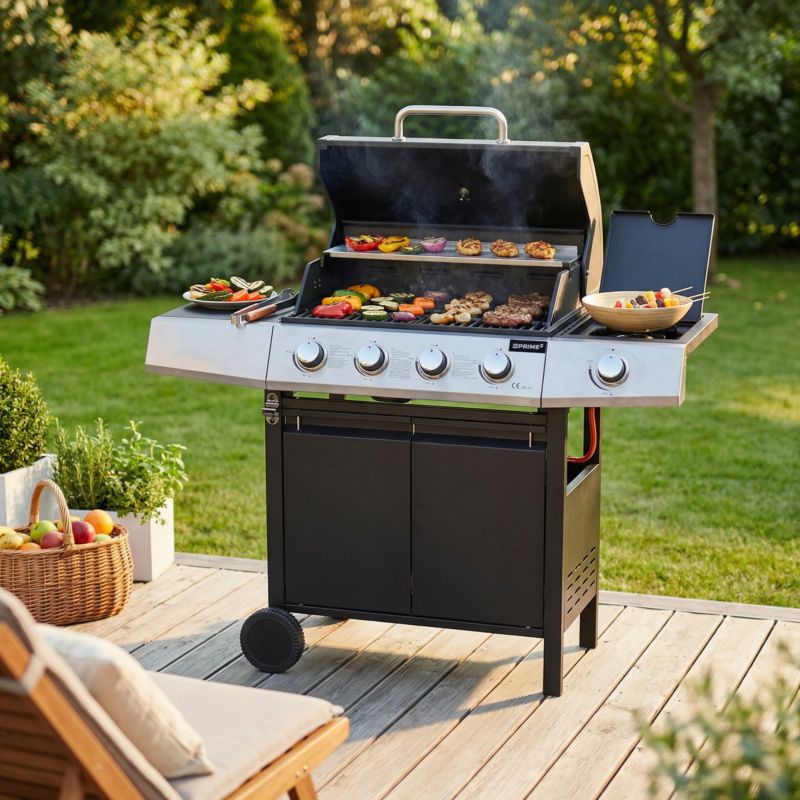 Grill Gazowy PRIME3 4+1 palniki żeliwny ruszt szafka boczny zestaw GGG42 1szt.