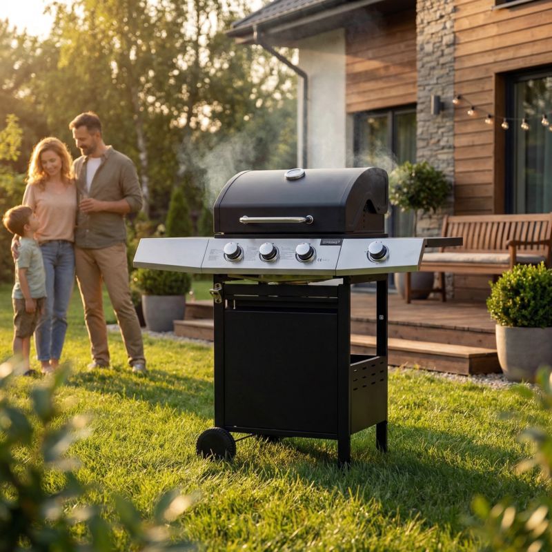 Grill Gazowy PRIME3 ogrodowy 3 palniki ruszt żeliwny boczny zestaw GGG32 1 szt.