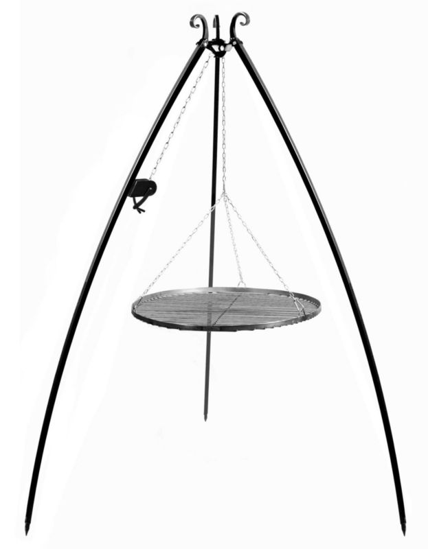 Grill na trójnogu TYLETEGOTU z kołowrotkiem 200 cm LARGO ruszt stal naturalna 70 cm 1 szt