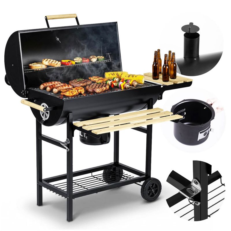 Grill ogrodowy Berdsen węglowy z półkami beczka z kominem + termometr + popielnik 1 szt.