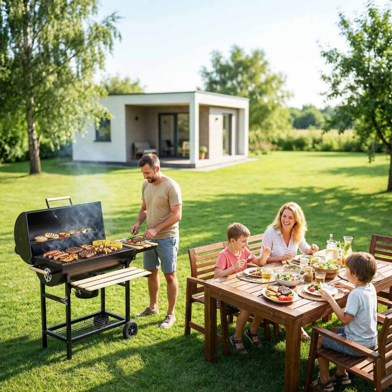 Grill ogrodowy Berdsen węglowy z półkami beczka z kominem + termometr + popielnik 1 szt.