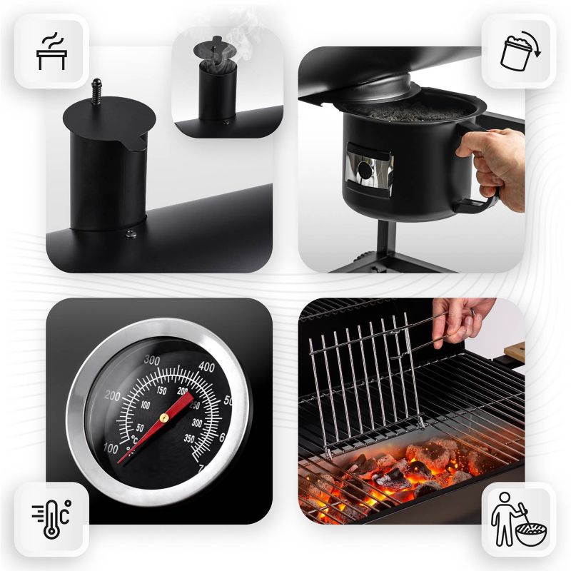 Grill ogrodowy Berdsen węglowy z półkami beczka z kominem + termometr + popielnik 1 szt.
