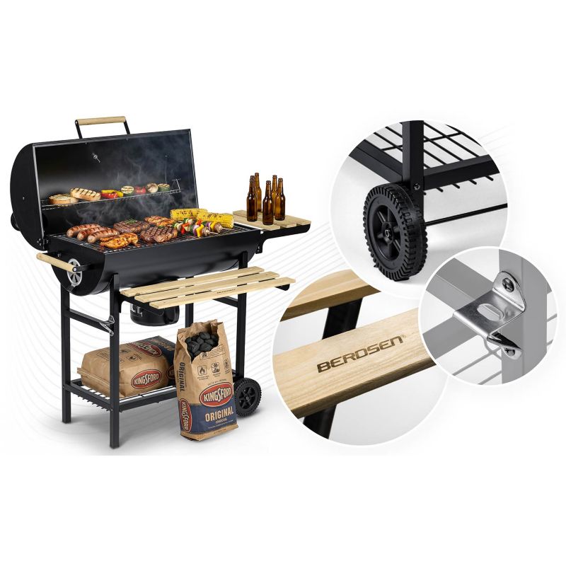 Grill ogrodowy Berdsen węglowy z półkami beczka z kominem + termometr + popielnik 1 szt.