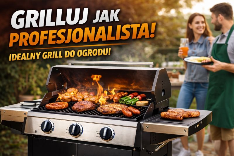GRILL OGRODOWY GAZOWY BBQ - palniki 3 moc 8,70 kW - zestaw grill + reduktor + wąż - 1 szt.