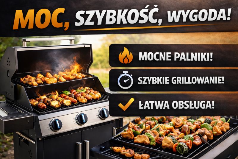 GRILL OGRODOWY GAZOWY BBQ - palniki 3 moc 8,70 kW - zestaw grill + reduktor + wąż - 1 szt.
