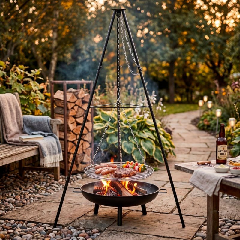 Grill Springos ogniskowy, wiszący 50 cm palenisko z regulowanym rusztem na stojaku 1 szt.