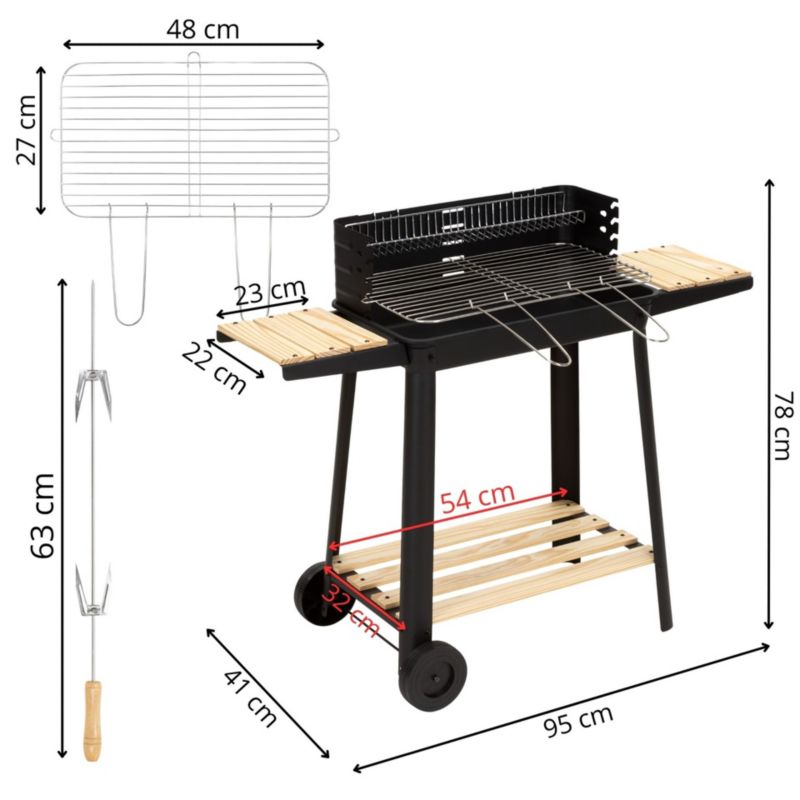 Grill Springos węglowy z regulacją wysokości, grill ogrodowy z widelcami i rusztem, przenośny 1 szt.
