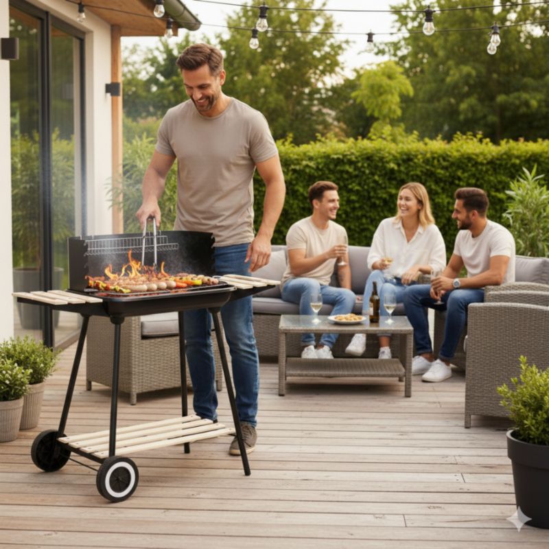 Grill węglowy Bauerkraft ogrodowy na kółkach z 3 półkami i rożnem 1 szt.