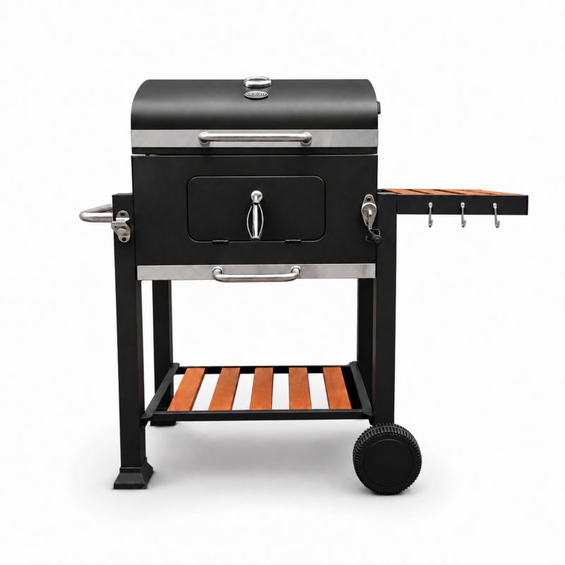 Grill węglowy DeKRAFT Angular z żeliwnym rusztem termometrem i pokrowcem czarny DE-WA08 1 szt