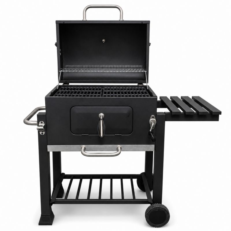 Grill węglowy DEKRAFT Angular z rusztem żeliwnym i pokrowcem, 1 szt.