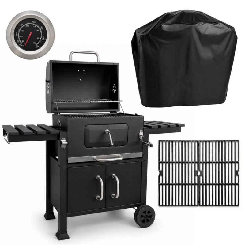 Grill węglowy DeKRAFT Angular z rusztem żeliwnym i pokrowcem czarny 1 szt