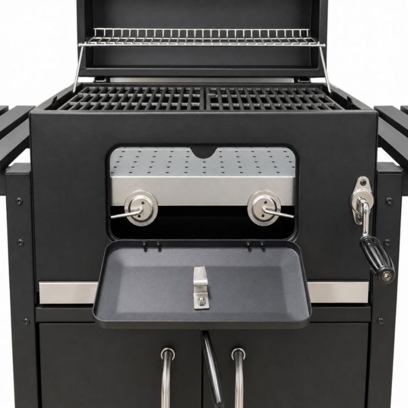 Grill węglowy DeKRAFT Angular z rusztem żeliwnym i pokrowcem czarny 1 szt