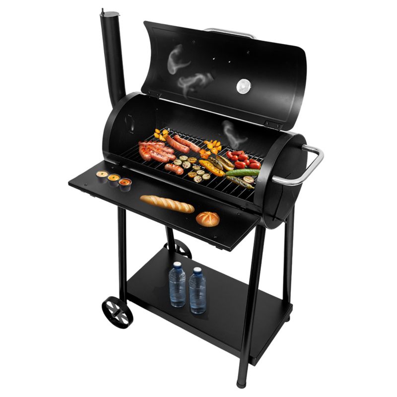 Grill węglowy Mega-M ogrodowy beczkowy z kominkiem i stolikiem 1szt.