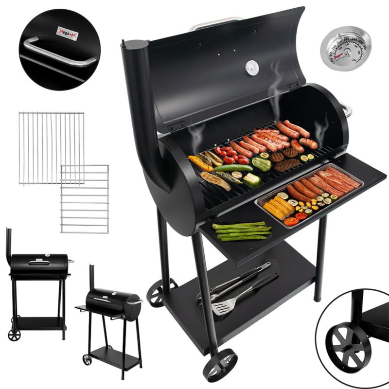 Grill węglowy Mega-M ogrodowy beczkowy z kominkiem i stolikiem 1szt.