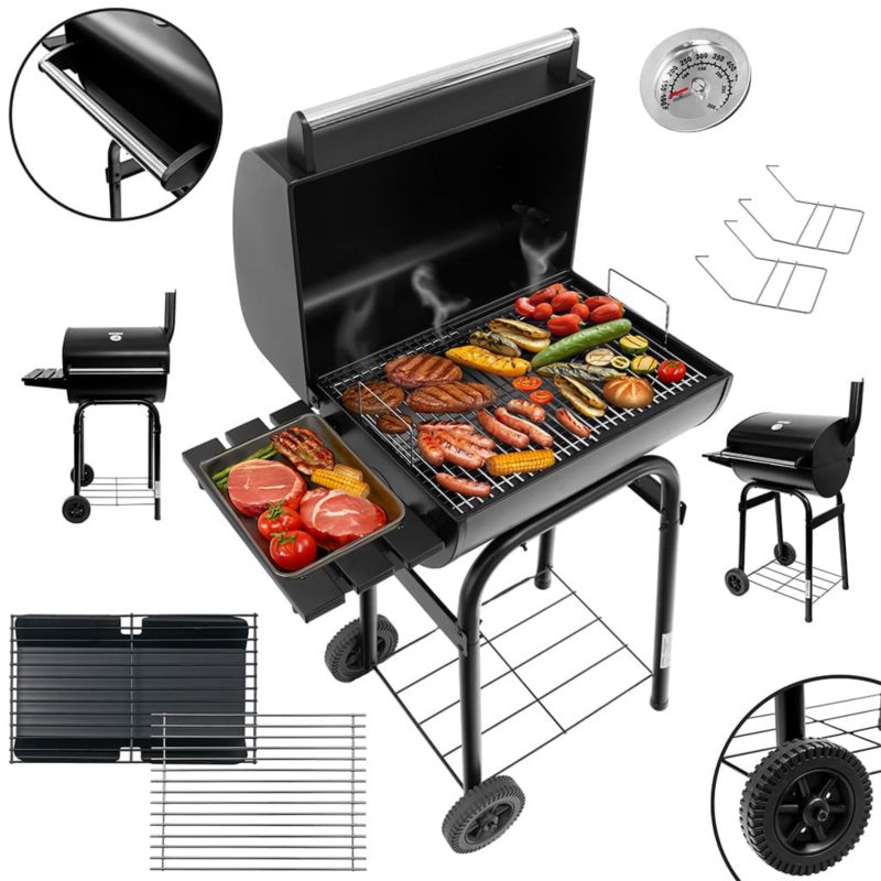 Grill węglowy Mega-M ogrodowy z pokrywą i  kominem chromowany ruszt 1szt.