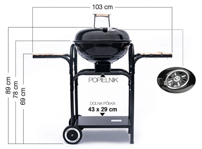 Grill Węglowy Mirpol 1451 cm² Kulisty Ogrodowy Pokrywa z Regulacją, Czarny 1 szt.