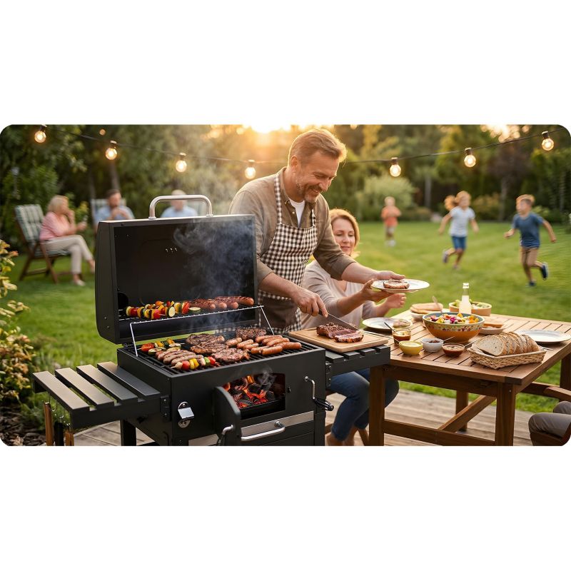 Grill węglowy ogrodowy Berdsen BD-893 komin żeliwny ruszt z pokrywą popielnik termometr 1 szt.