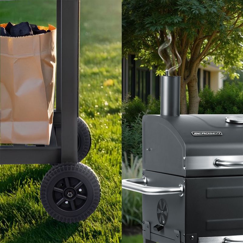 Grill węglowy ogrodowy Berdsen BD-894 komin stalowy ruszt 57x43 cm + termometr duży 1szt.