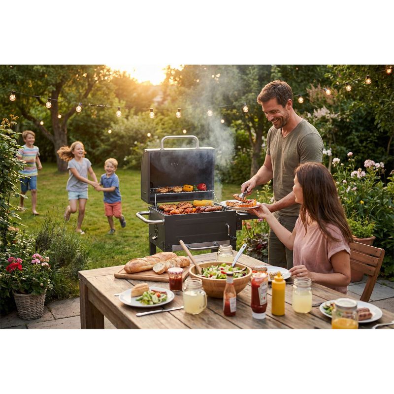 Grill węglowy ogrodowy Berdsen BD-894 komin stalowy ruszt 57x43 cm + termometr duży 1szt.