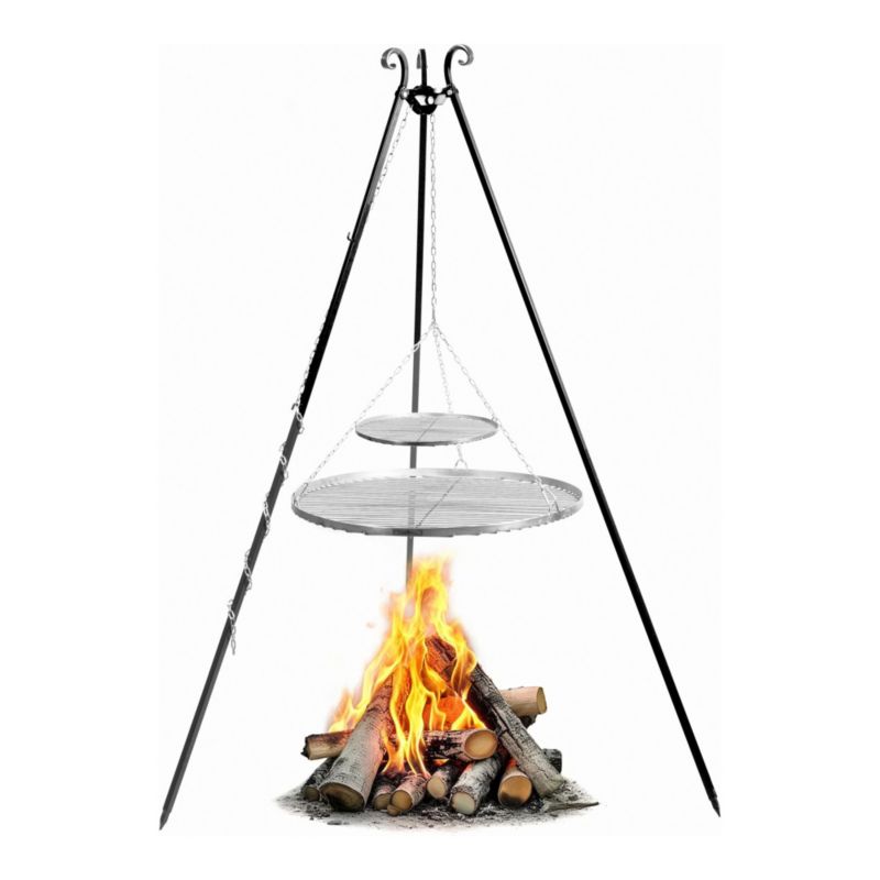 Grill wiszący trójnóg COOK KING 180 cm 2 ruszty 80 cm i 40 cm nierdzewne ognisko do kociołka i pieczenia stojak nad ogniem 1 szt.