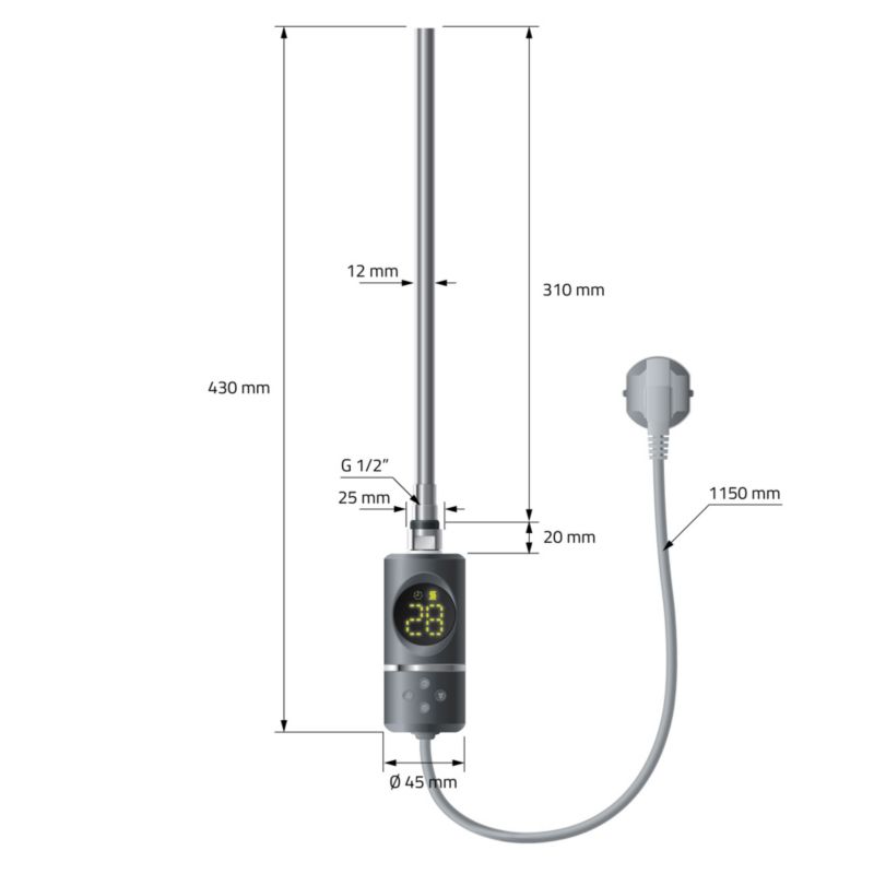 Grzałka elektryczna ML-Design 300W antracyt z termostatem ekran LCD elektroniczny regulator temperatury funkcja timingu 1 szt