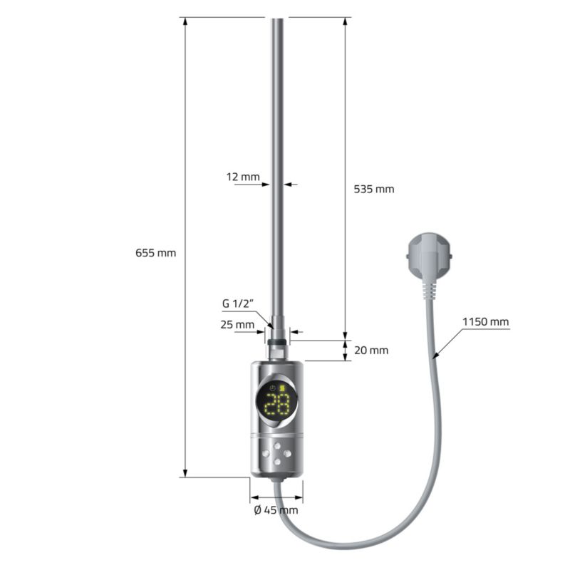 Grzałka elektryczna ML-Design 600W cromato z termostatem ekran LCD elektroniczny regulator temperatury funkcja czasowa wtyk 1 szt